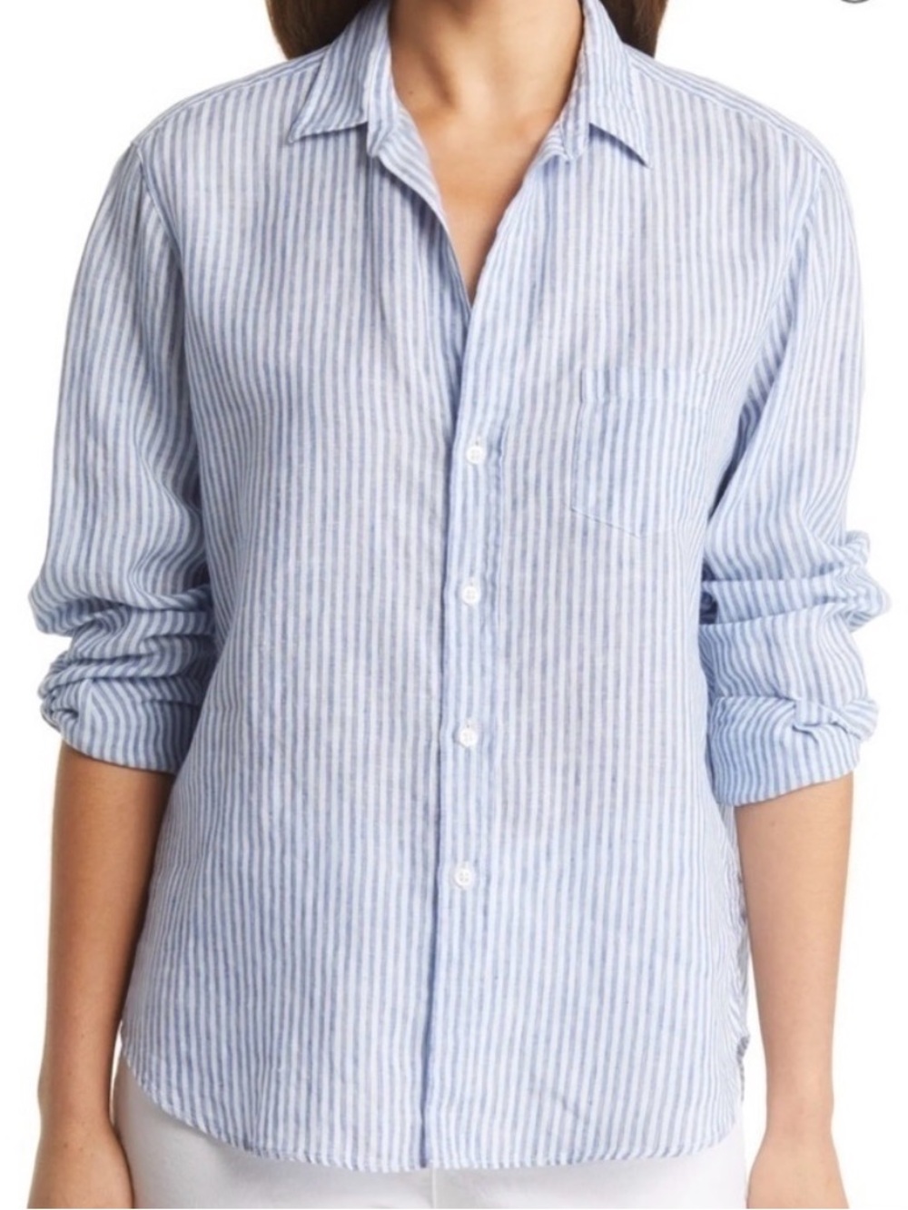 Frank & Eileen Barry Striped Linen Button Down Shirt